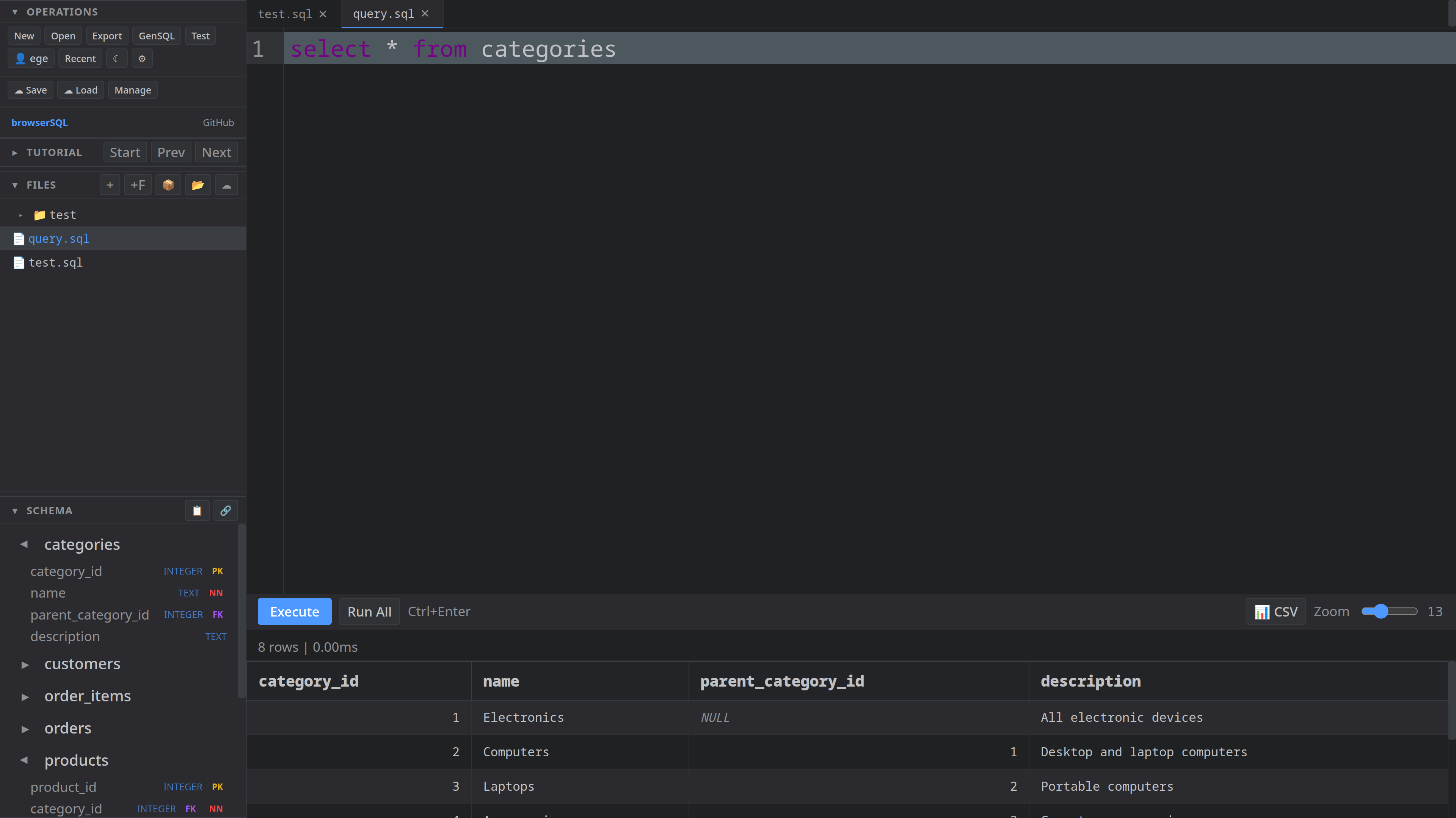 browSQL Editor Screenshot
